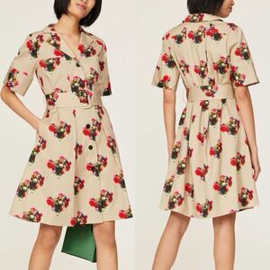 ADAM LIPPES Shirtdress Women 4 Tan Blurry Floral Print Collared Button Front